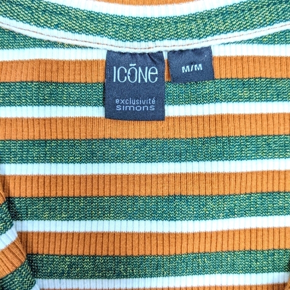 Simons Icône women's 90s striped zipped mock neck top size M - Picture 3 of 8